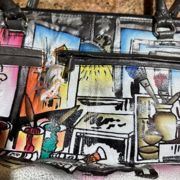 Biacci Leather Excellent Condition Hand Painted Satchel Purse Bag Handbag - Picture 5 of 8